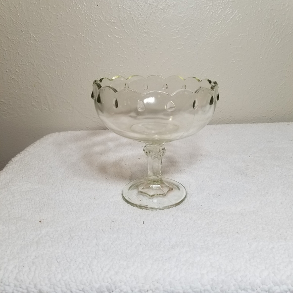 VINTAGE INDIANA GLASS COMPOTE SCALLOPED TEARDROP PEDESTAL FRUIT BOWL CAN… - Picture 1 of 8